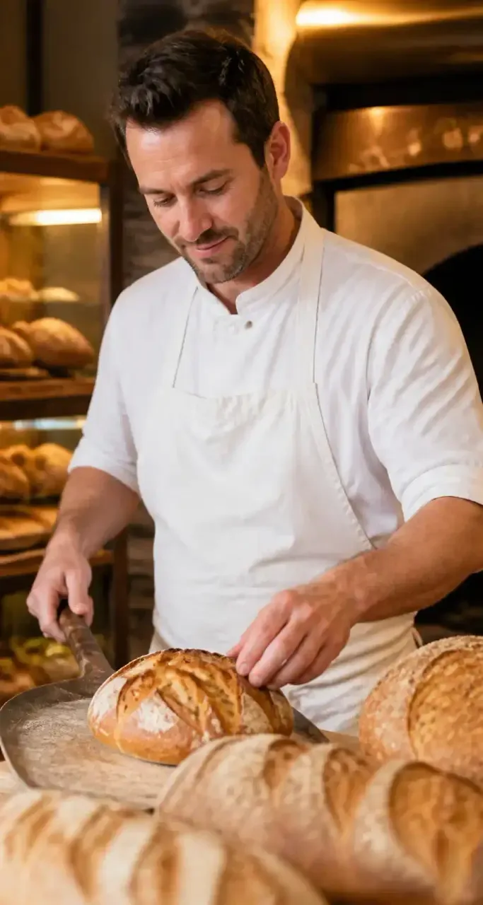 Artisan boulanger dans sa boulangerie à Metz