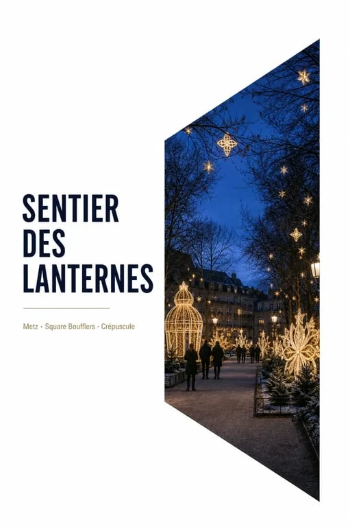 Sentier des lanternes metz horaires : vue du parcours illuminé au square Boufflers à Metz au crépuscule