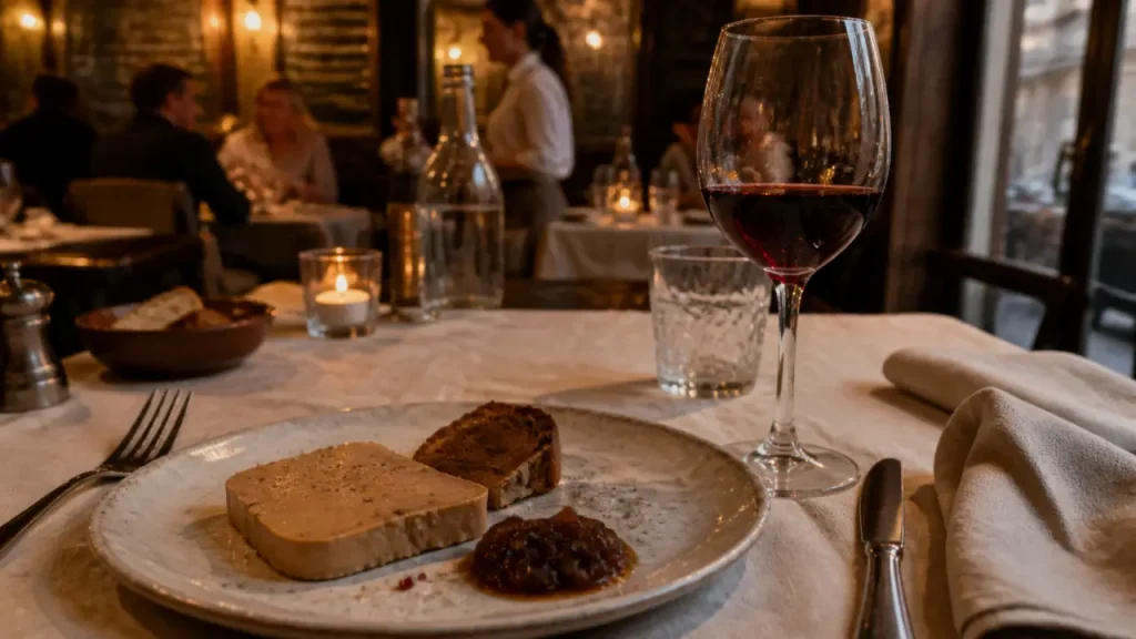 Restaurant l'eveil metz, cuisine française maison : foie gras et vin rouge