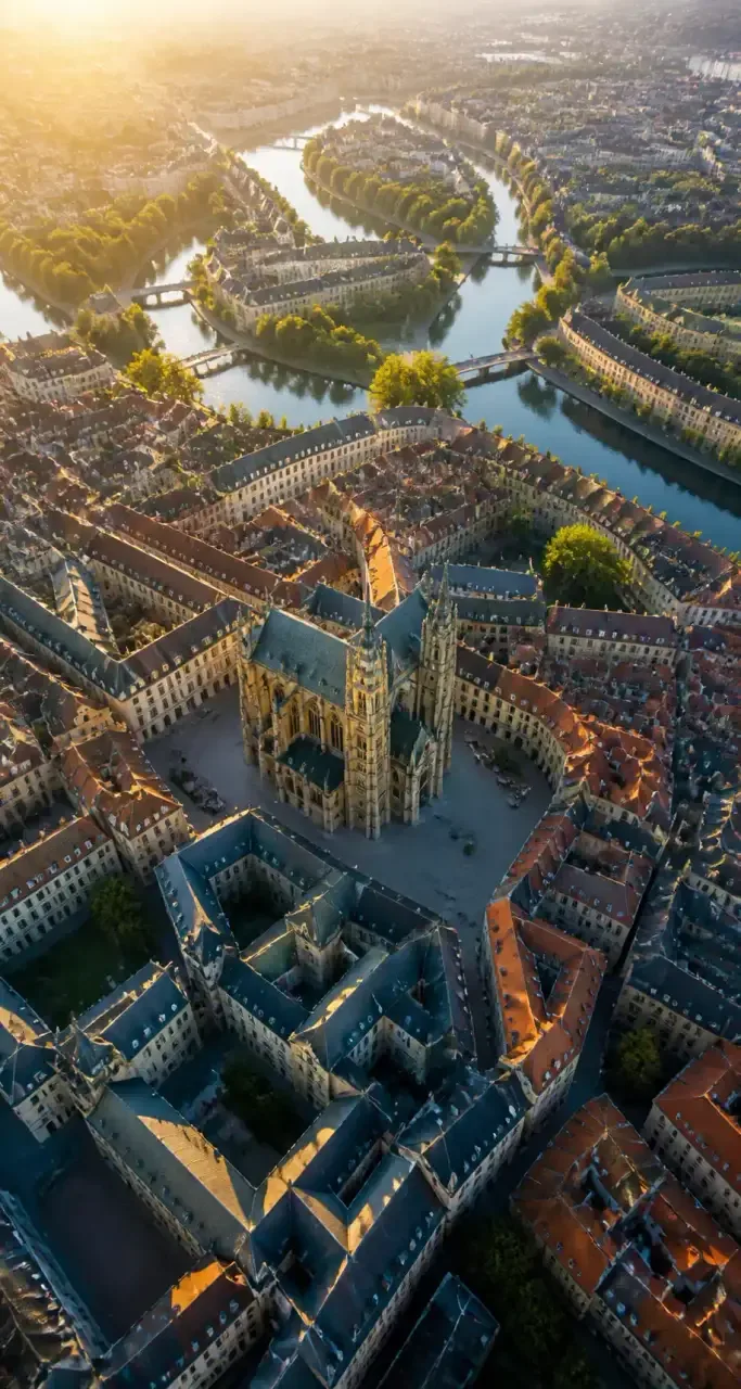 Vue aérienne des toits du centre historique de Metz