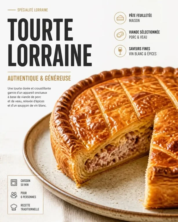 Tourte lorraine maison, spécialité du restaurant La Basse Cour à Metz
