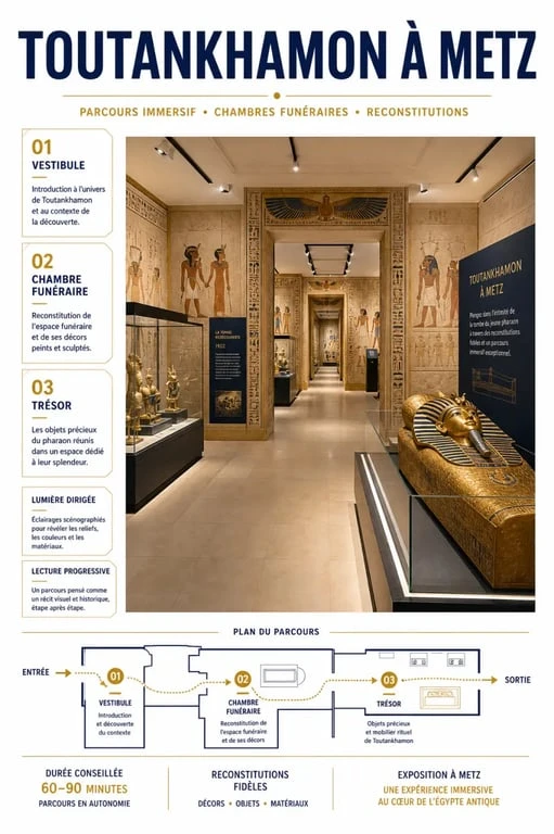 Expo pharaon Metz dans une exposition immersive avec reconstitutions de chambres funéraires