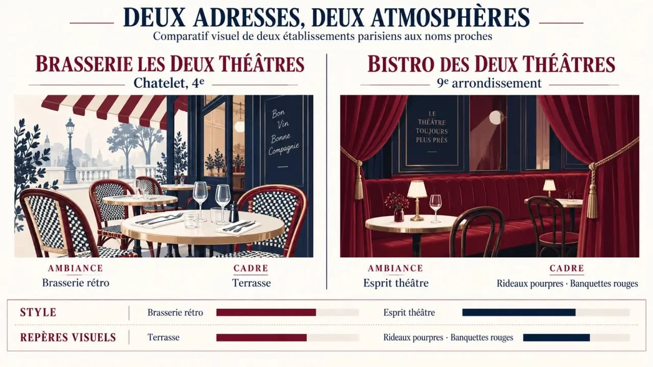 Les deux théâtres à Paris : comparaison visuelle entre la brasserie de Châtelet et le bistro du 9e