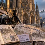 Journée du patrimoine Metz : carnet et carte devant la cathédrale Saint-Étienne