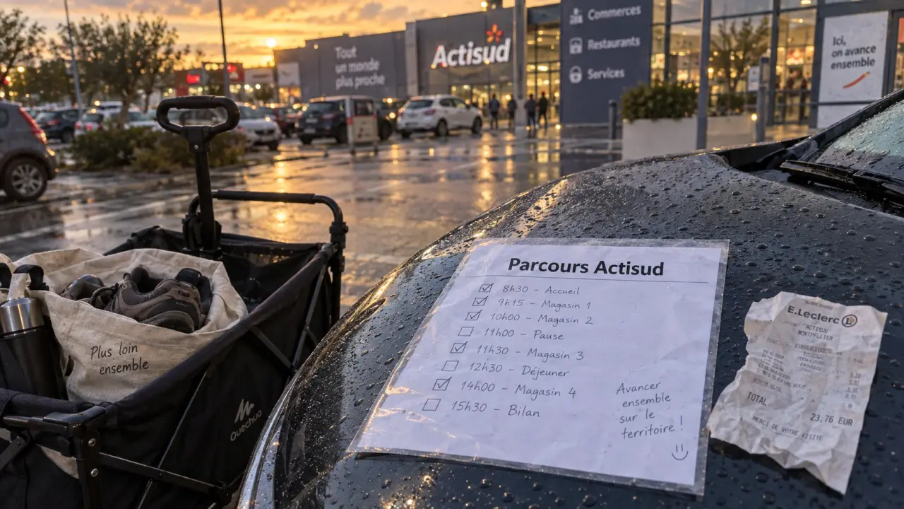 Jouy aux Arches magasins : parcours Actisud devant vitrines