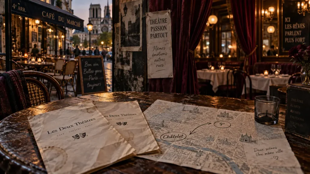 Les deux théâtres à Paris : table, menus, Châtelet et 9e