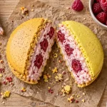 patisserie paris metz macaron tricolore jaune et rose, en coupe