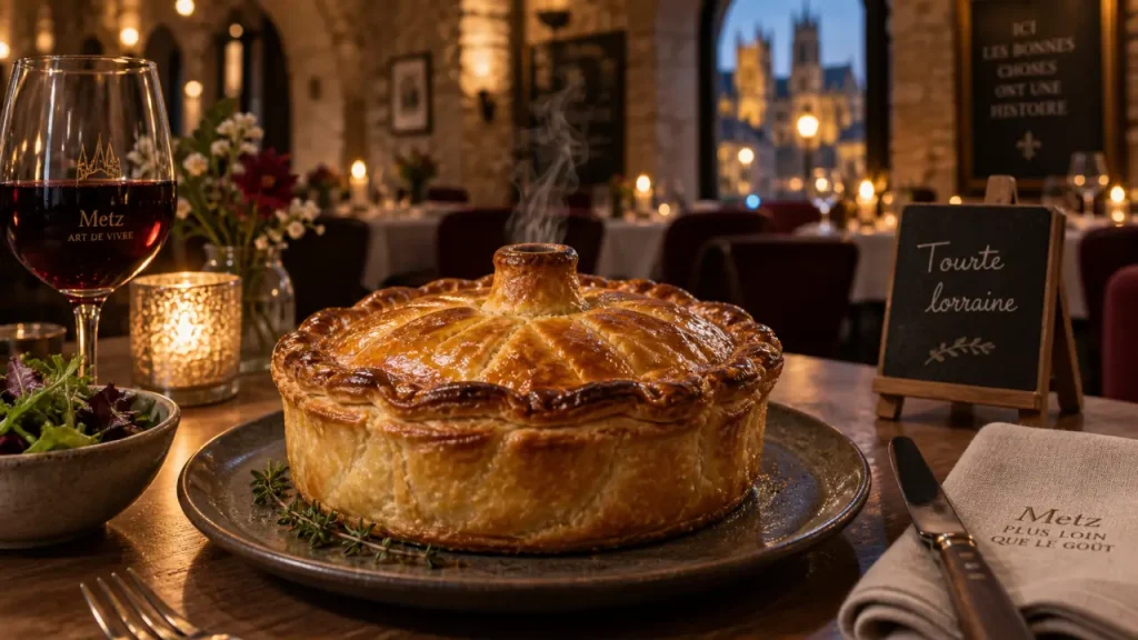 Restaurant la basse cour metz : tourte lorraine lorraine à Metz, vue culinaire
