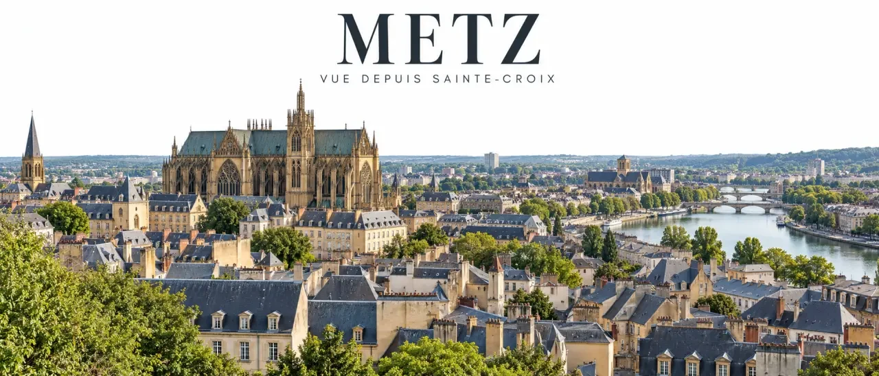 Vue panoramique des quartiers de Metz depuis Sainte-Croix avec la cathédrale et la Moselle