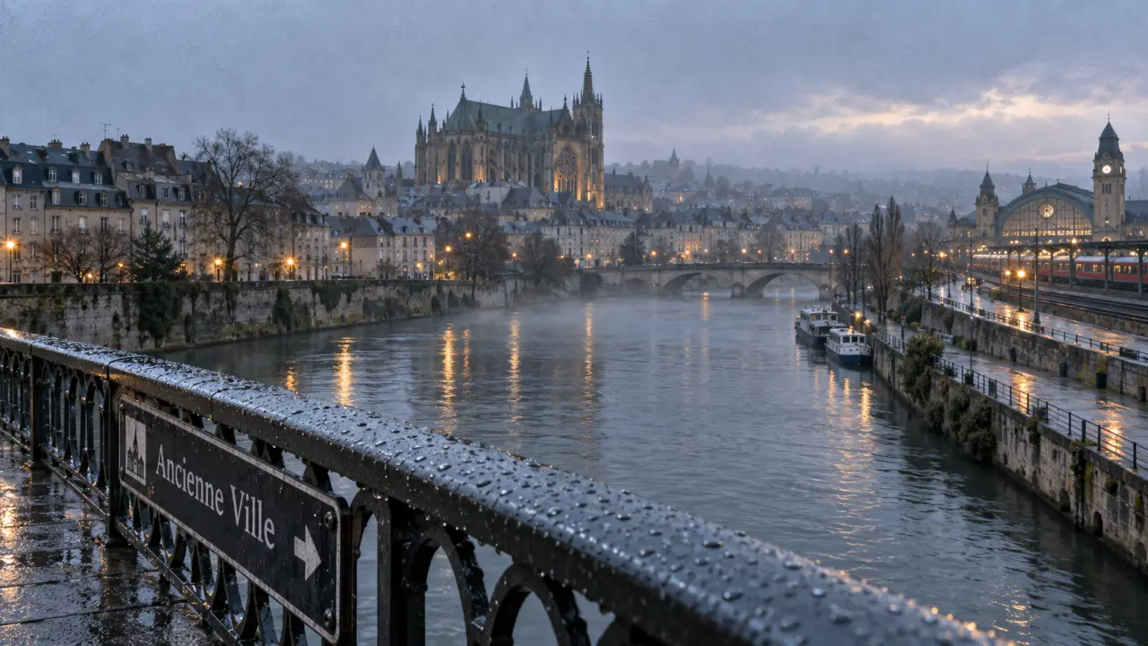 Metz quartiers : vue Moselle, cathédrale Saint-Étienne et centre ancien